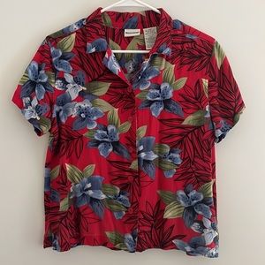 Vintage White Stag Short Sleeve Red Floral Button Up